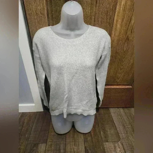 Banana Republic Womens Medium Grey Silver Sparkle Crew Lightweight Sweater - Picture 1 of 6